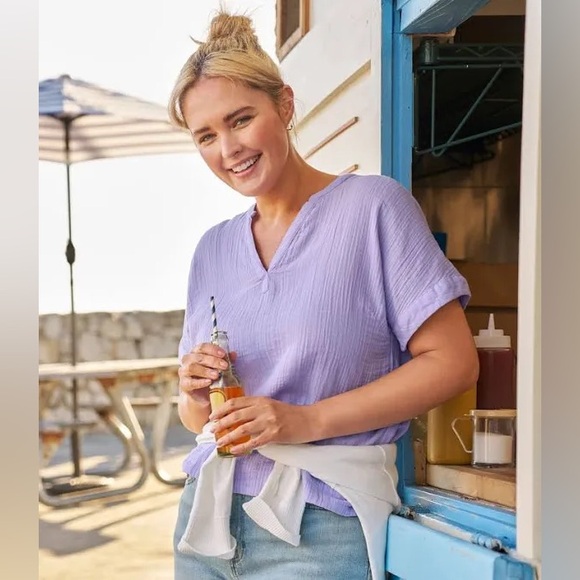 (EUC)L.L. bean 100% cotton lilac lavander shirt top - Picture 3 of 3